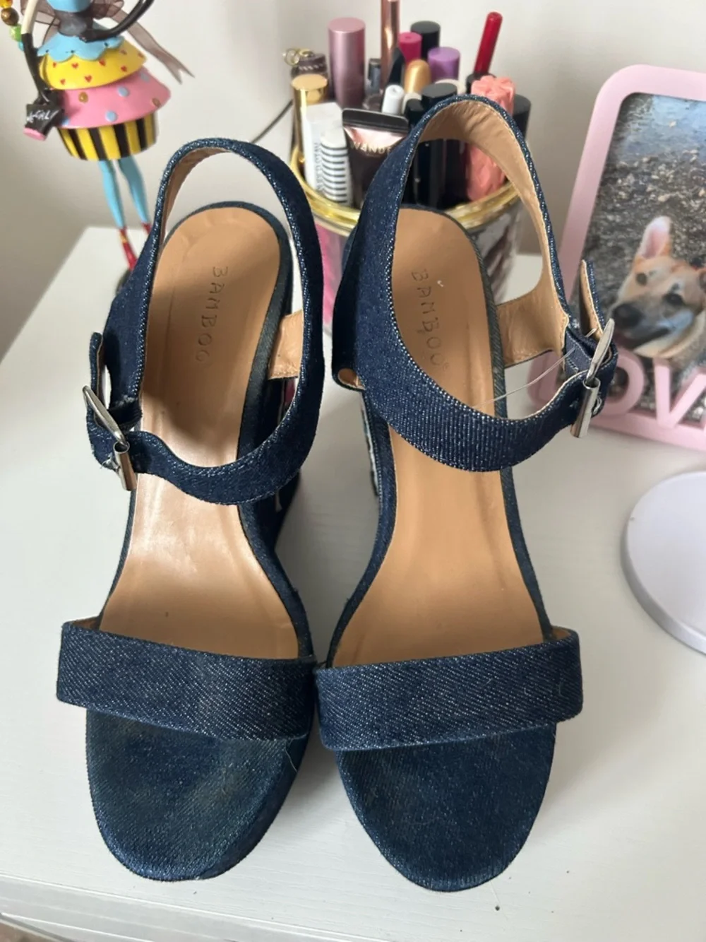 Denim Wedge Sandals with Rainbow & Heart Patches - Picture 7 of 7